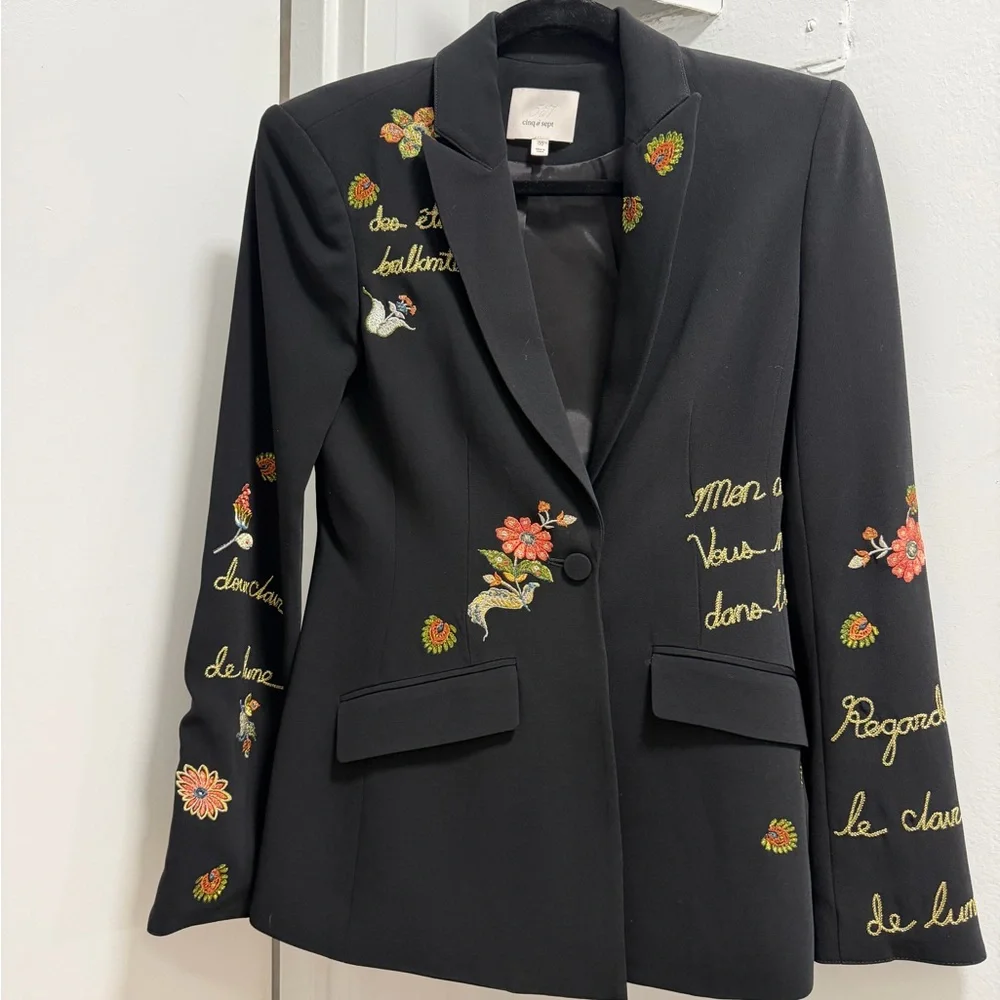 Cinq à Sept Black Blazer with Floral Embroidery - Picture 3 of 7